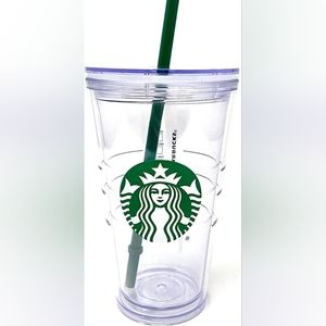 Starbucks Cold Cup Clear Grande Tumbler Traveler With Green Straw Logo - 16oz